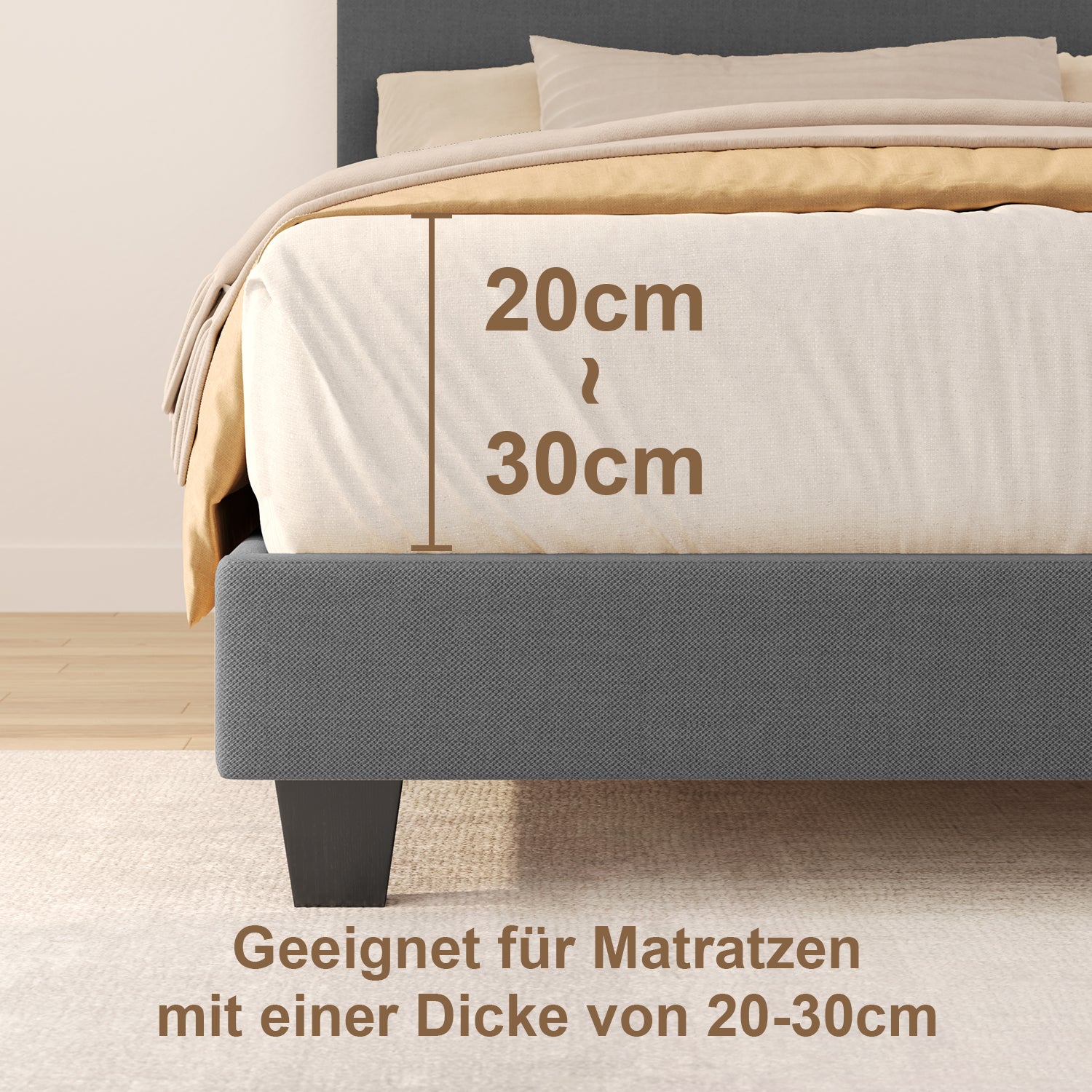 Bealife BF27 Lit simple rembourré 120x200 cm, cadre de lit en métal avec éclairage LED sur la tête de lit