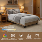 Bealife BF27 Lit simple rembourré 90x200 cm, sommier en métal avec éclairage LED au niveau de la tête de lit
