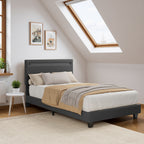 Bealife BF27 Lit simple rembourré 90x200 cm, sommier en métal avec éclairage LED au niveau de la tête de lit