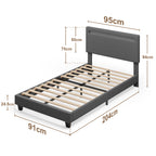 Bealife BF27 Lit simple rembourré 90x200 cm, sommier en métal avec éclairage LED au niveau de la tête de lit