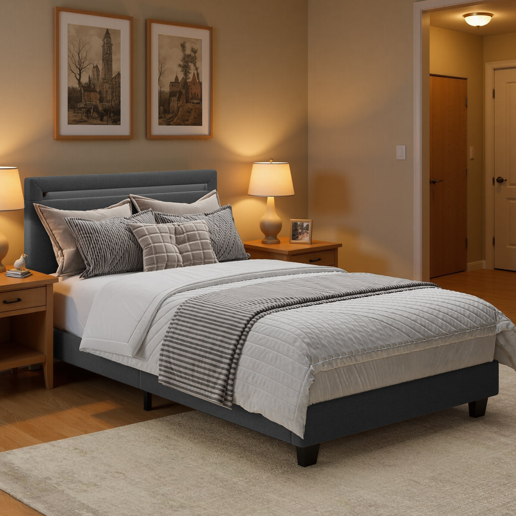 Bealife BF27 Lit simple rembourré 90x200 cm, sommier en métal avec éclairage LED au niveau de la tête de lit