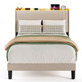 Lit simple rembourré Bealife BF28 120x200 cm, cadre de lit en métal avec éclairage LED, étagère de tête de lit et station de recharge intégrée