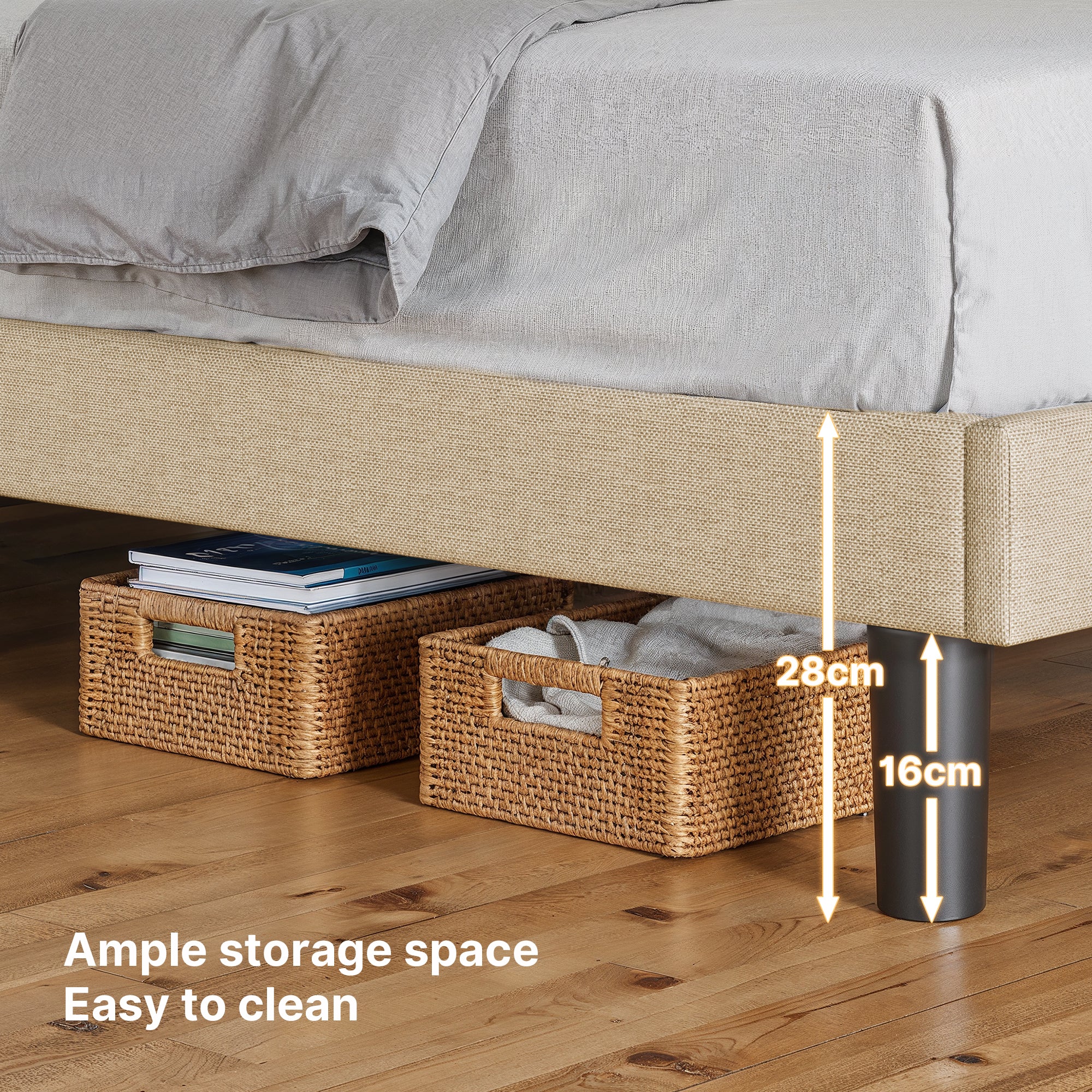 Bealife BF28 Lit simple rembourré 90x200 cm, sommier métallique avec éclairage LED, tête de lit avec rangement et station de charge intégrée