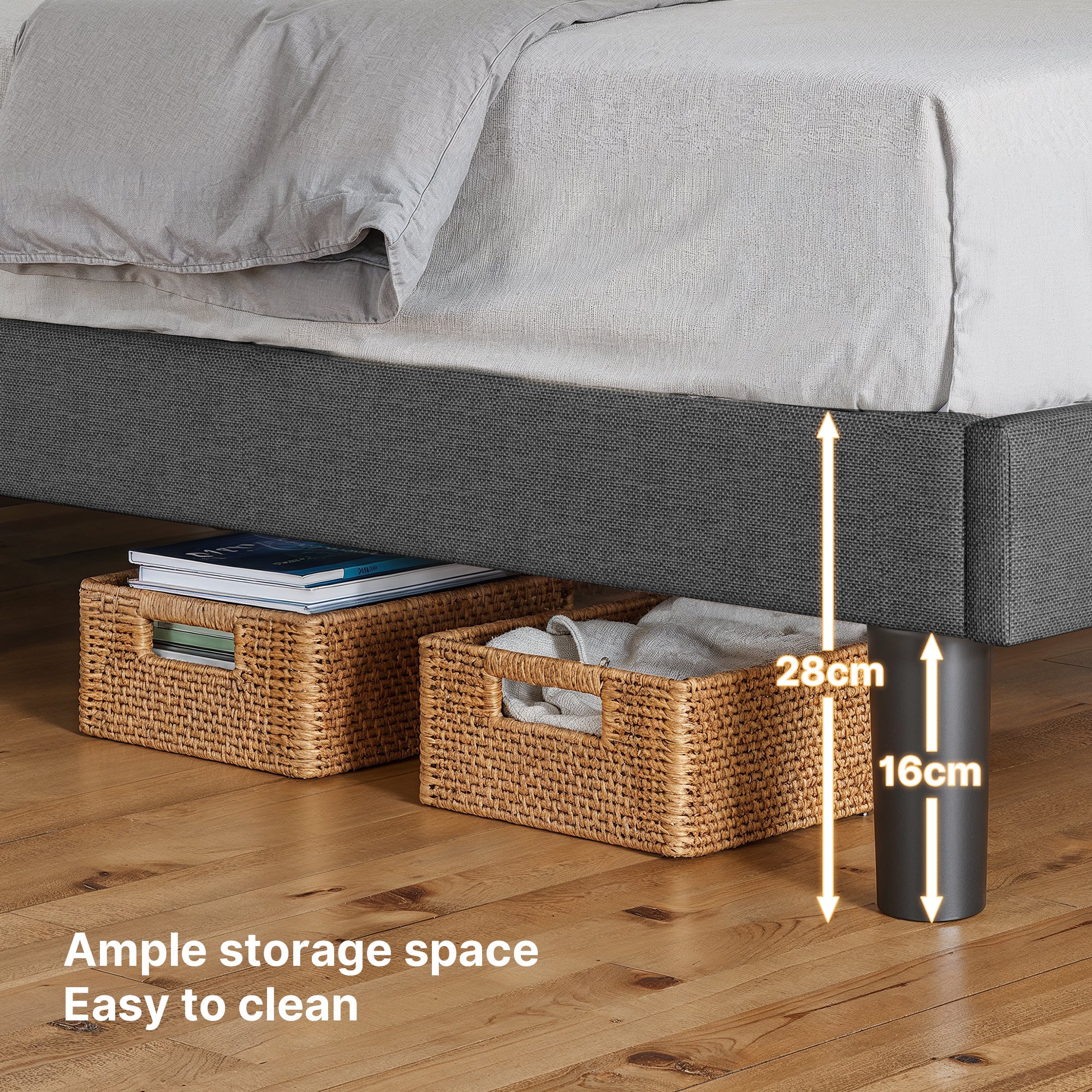 Bealife BF28 Lit simple rembourré 90x200 cm, sommier métallique avec éclairage LED, tête de lit avec rangement et station de charge intégrée