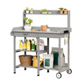 Bealife CC53 Chariot de Jardin Multifonctionnel avec Zone de Plantation, Table de Plantation en Bois avec Roues et Tiroir