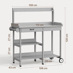 Bealife CC53 Chariot de Jardin Multifonctionnel avec Zone de Plantation, Table de Plantation en Bois avec Roues et Tiroir