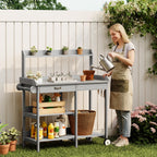 Bealife CC53 Chariot de Jardin Multifonctionnel avec Zone de Plantation, Table de Plantation en Bois avec Roues et Tiroir