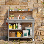 Bealife CC53 Chariot de Jardin Multifonctionnel avec Zone de Plantation, Table de Plantation en Bois avec Roues et Tiroir