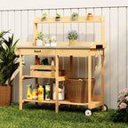Bealife CC53 Chariot de Jardin Multifonctionnel avec Zone de Plantation, Table de Plantation en Bois avec Roues et Tiroir