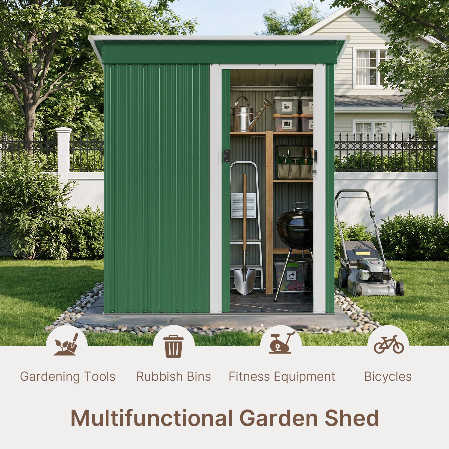 Bealife CC22 Abri de jardin en métal avec porte coulissante et serrure, grand espace de rangement pour jardin, terrasse, pelouse