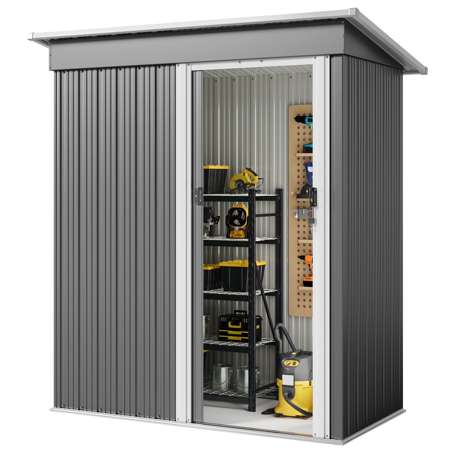 Bealife CC22 Abri de jardin en métal avec porte coulissante et serrure, grand espace de rangement pour jardin, terrasse, pelouse