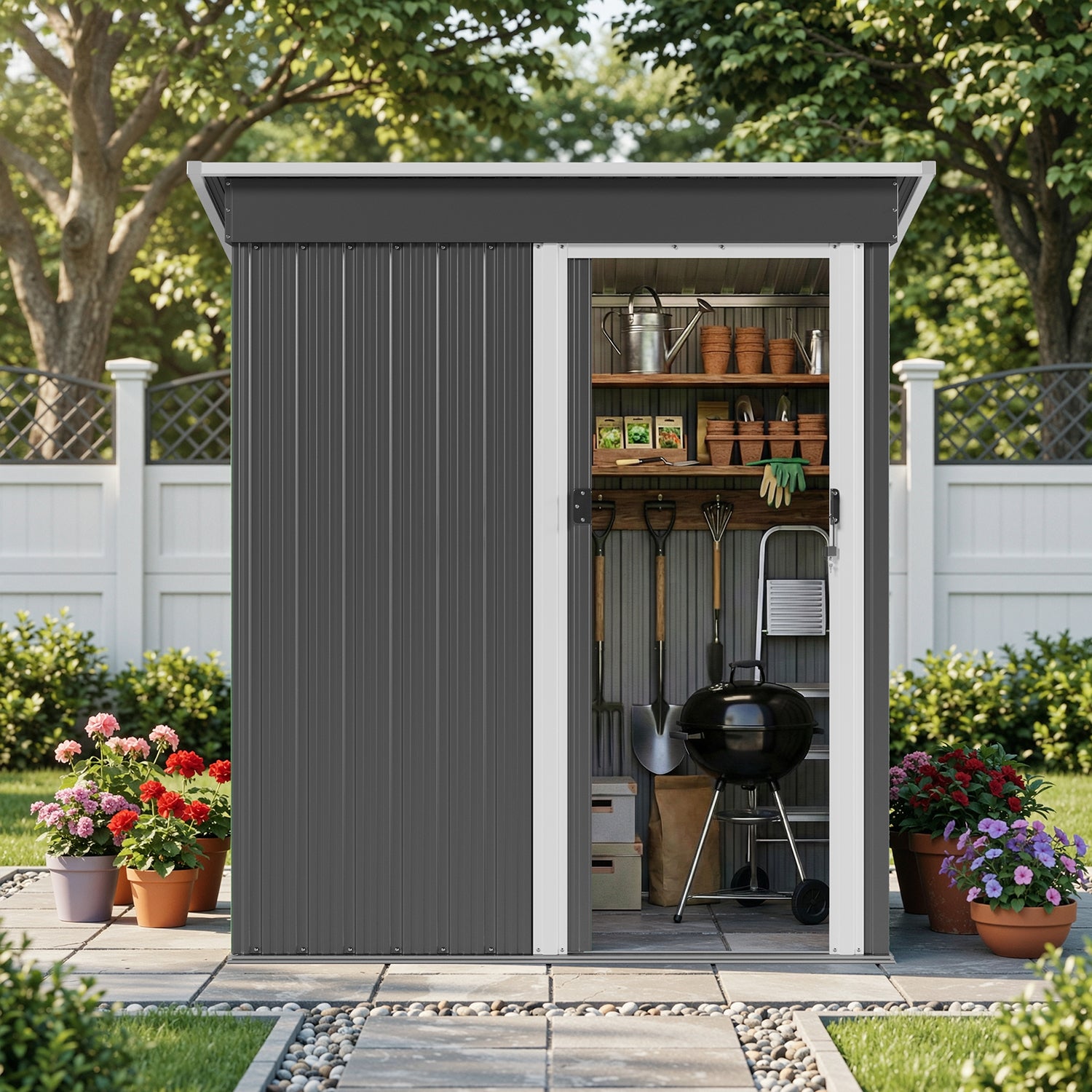 Bealife CC22 Abri de jardin en métal avec porte coulissante et serrure, grand espace de rangement pour jardin, terrasse, pelouse