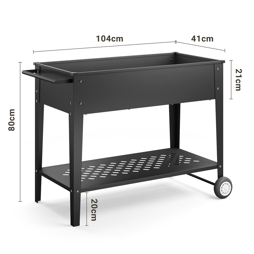 Bealife Chariot de jardin CC25 avec surface de plantation, potager surélevé mobile avec roues et étagère de rangement – 104 x 41 x 80 cm, résistant aux intempéries pour terrasse, balcon et jardin