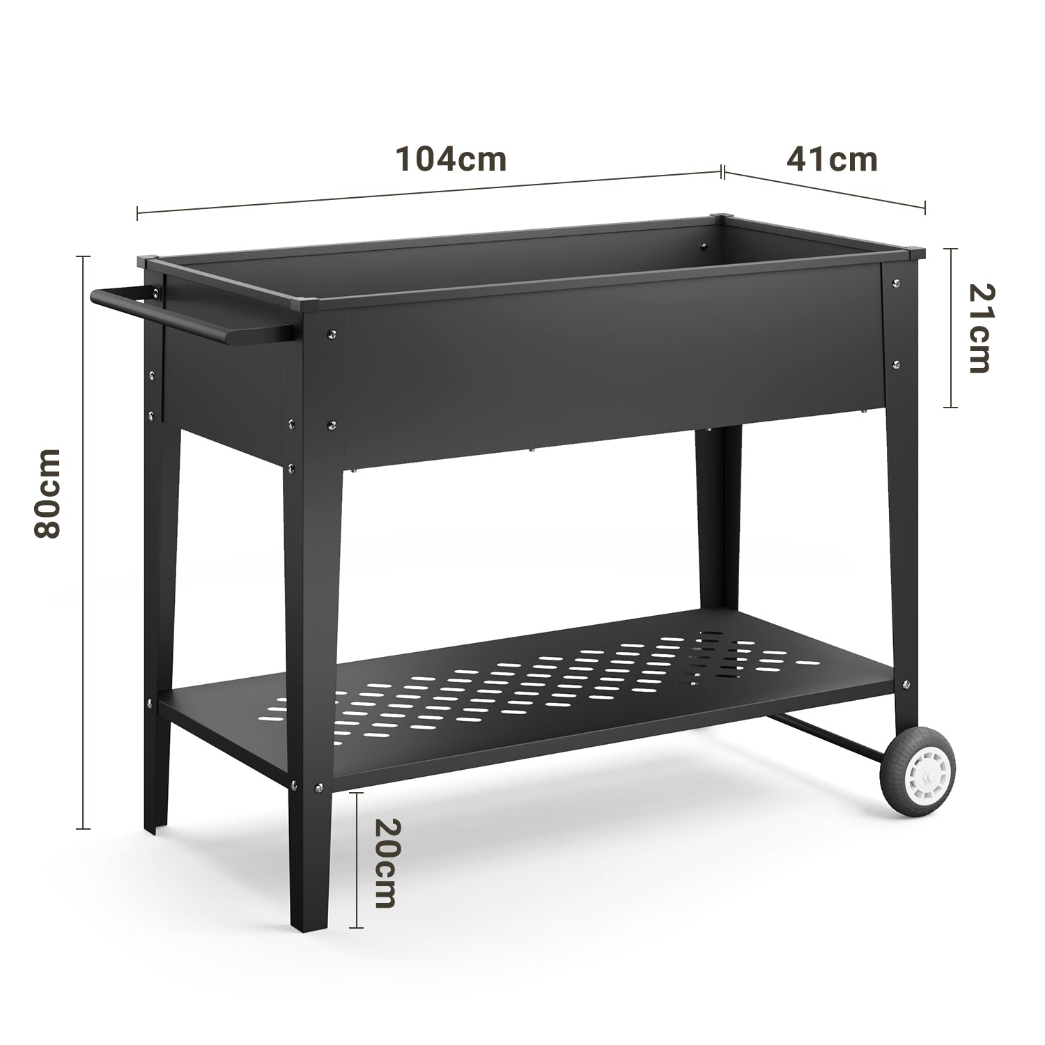 Bealife Chariot de jardin CC25 avec surface de plantation, potager surélevé mobile avec roues et étagère de rangement – 104 x 41 x 80 cm, résistant aux intempéries pour terrasse, balcon et jardin