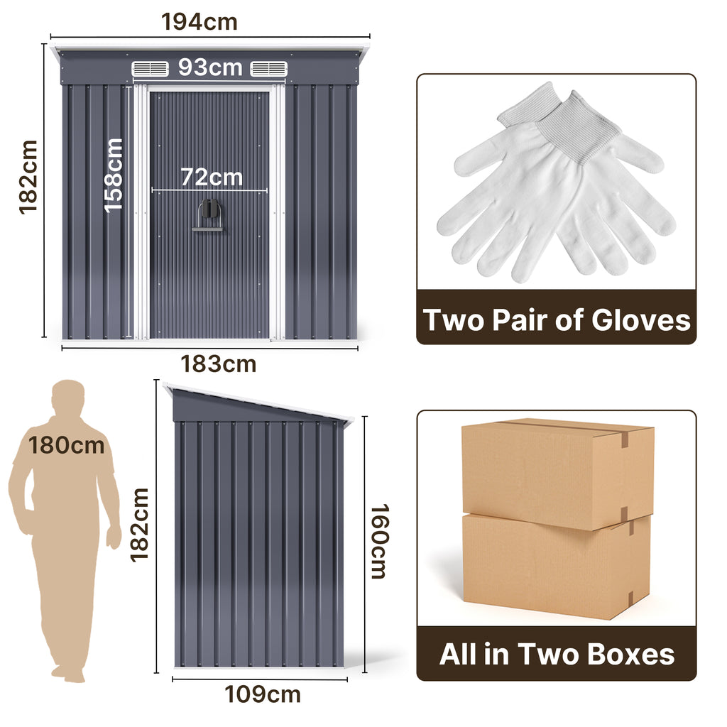 Bealife CC26 Metal Garden Shed with Lock – 183×109×182 cm, Weatherproof & Stable for Tools & Equipment
