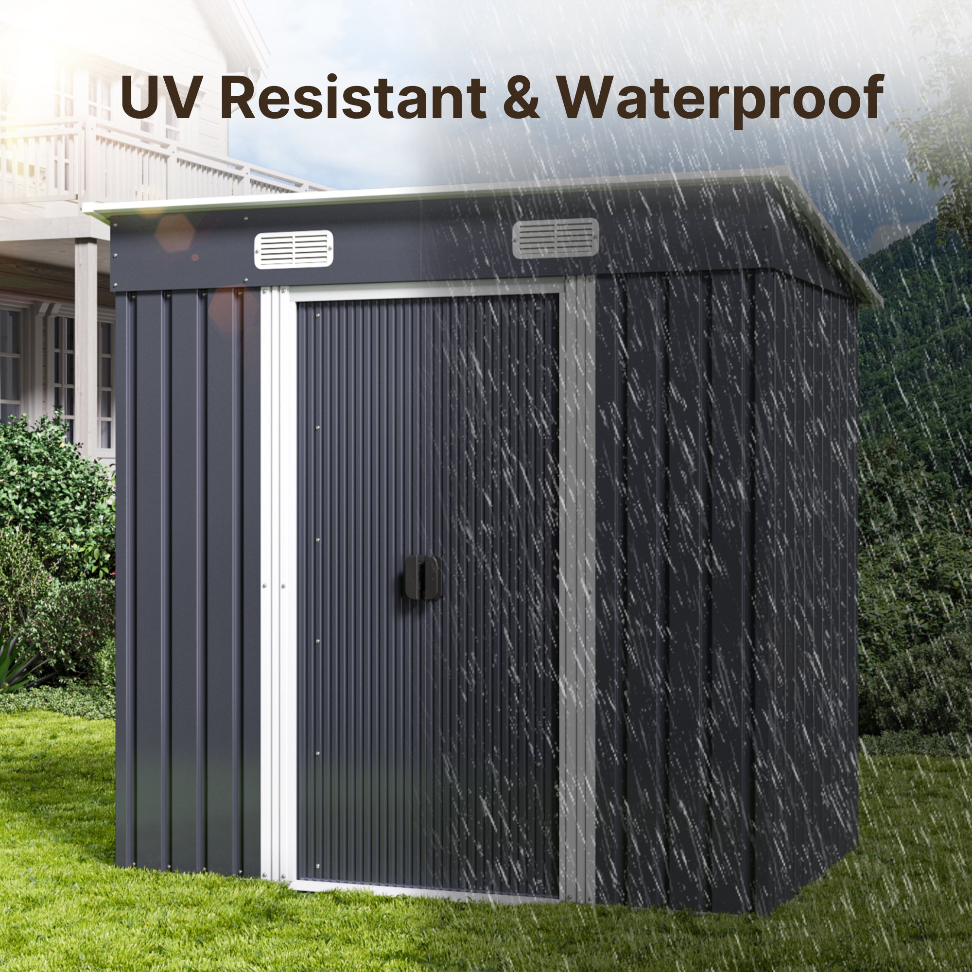 Bealife CC26 Metal Garden Shed with Lock – 183×109×182 cm, Weatherproof & Stable for Tools & Equipment