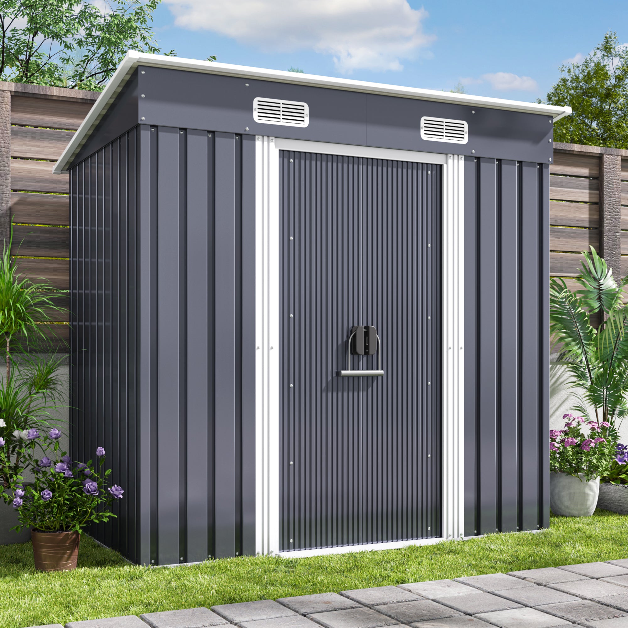 Bealife CC26 Metal Garden Shed with Lock – 183×109×182 cm, Weatherproof & Stable for Tools & Equipment