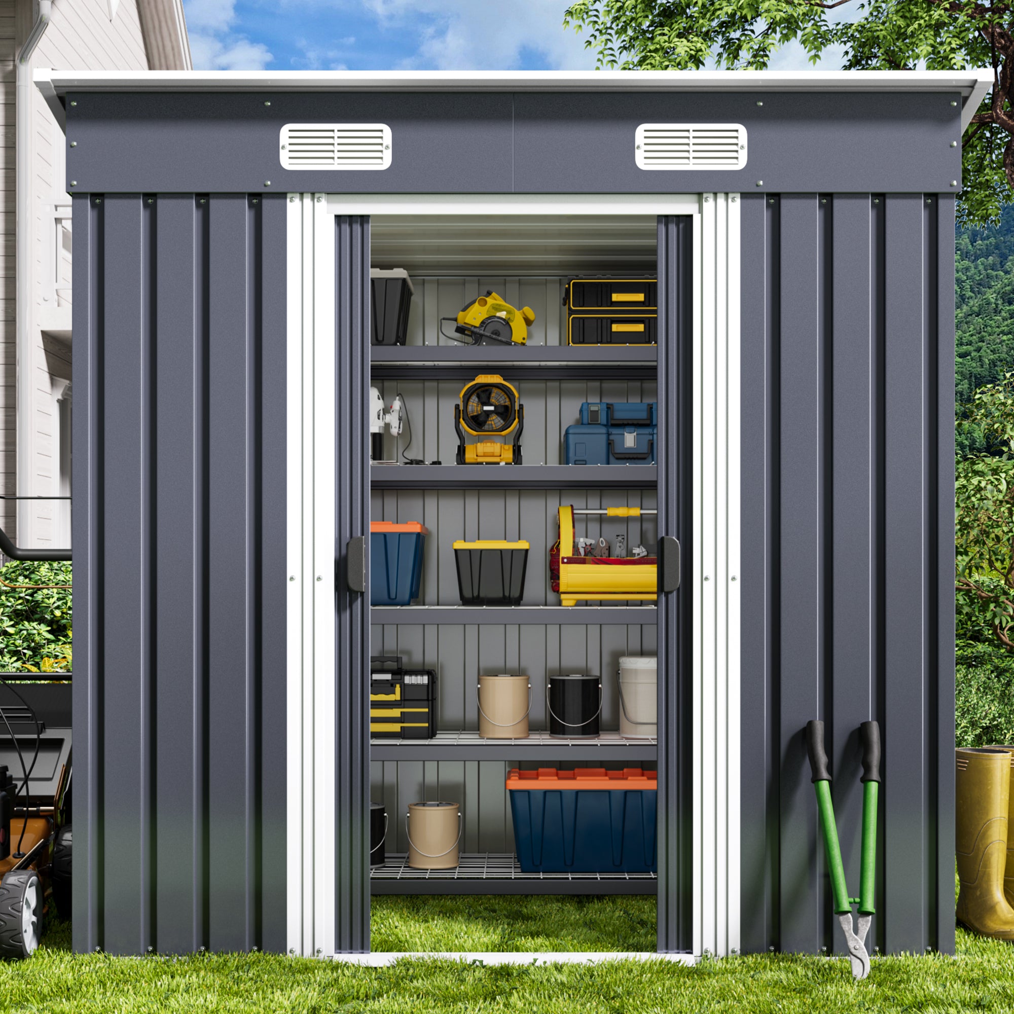 Bealife CC26 Metal Garden Shed with Lock – 183×109×182 cm, Weatherproof & Stable for Tools & Equipment