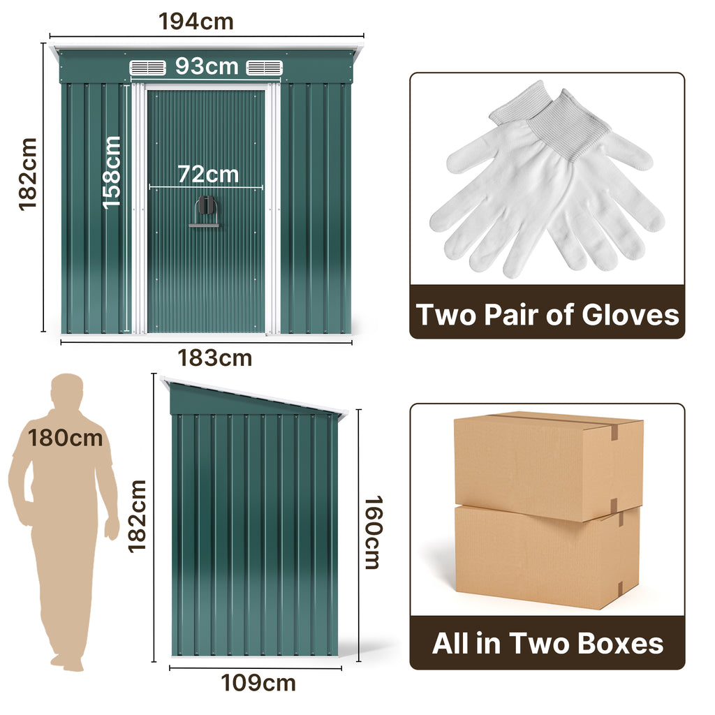 Bealife CC26 Metal Garden Shed with Lock – 183×109×182 cm, Weatherproof & Stable for Tools & Equipment