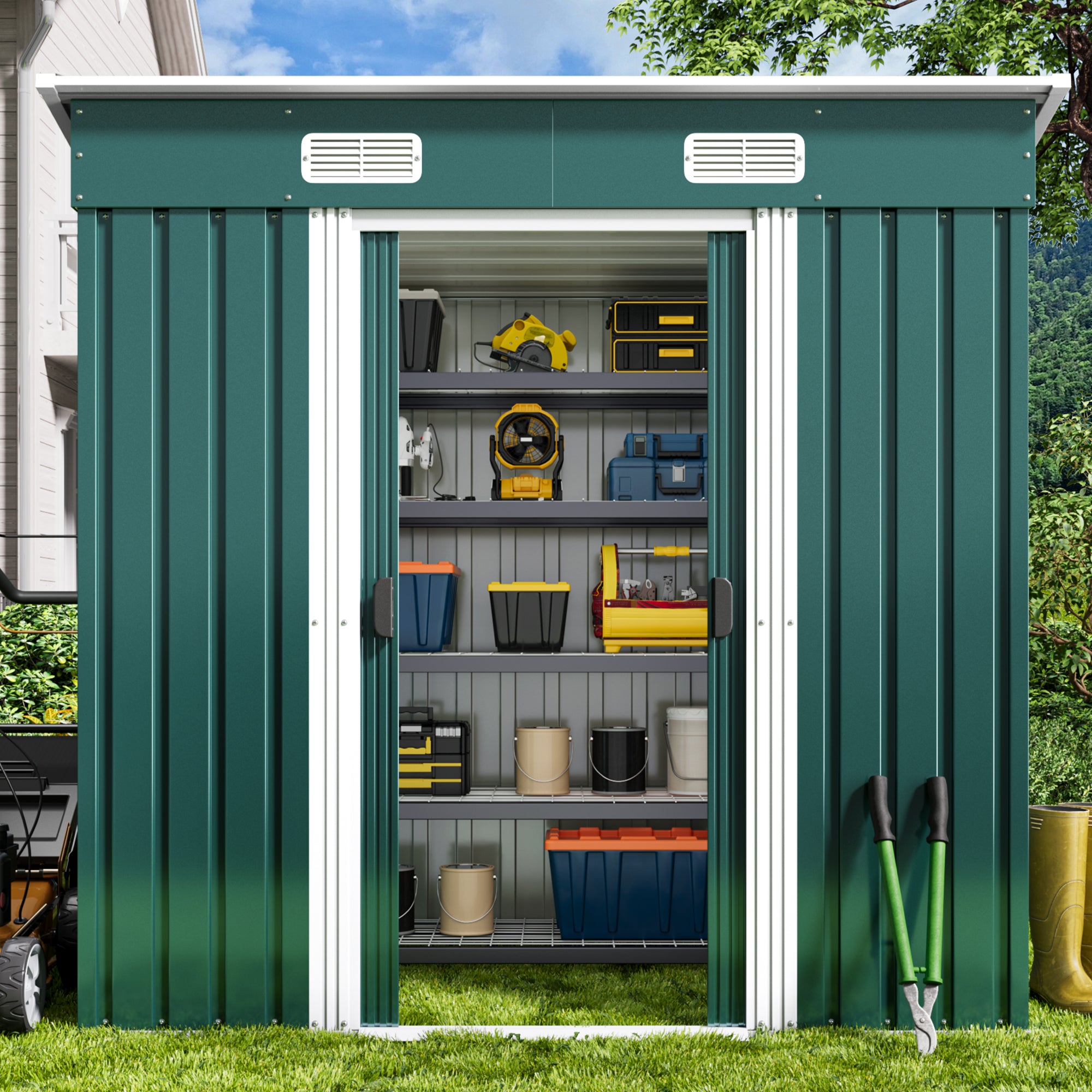Bealife CC26 Metal Garden Shed with Lock – 183×109×182 cm, Weatherproof & Stable for Tools & Equipment
