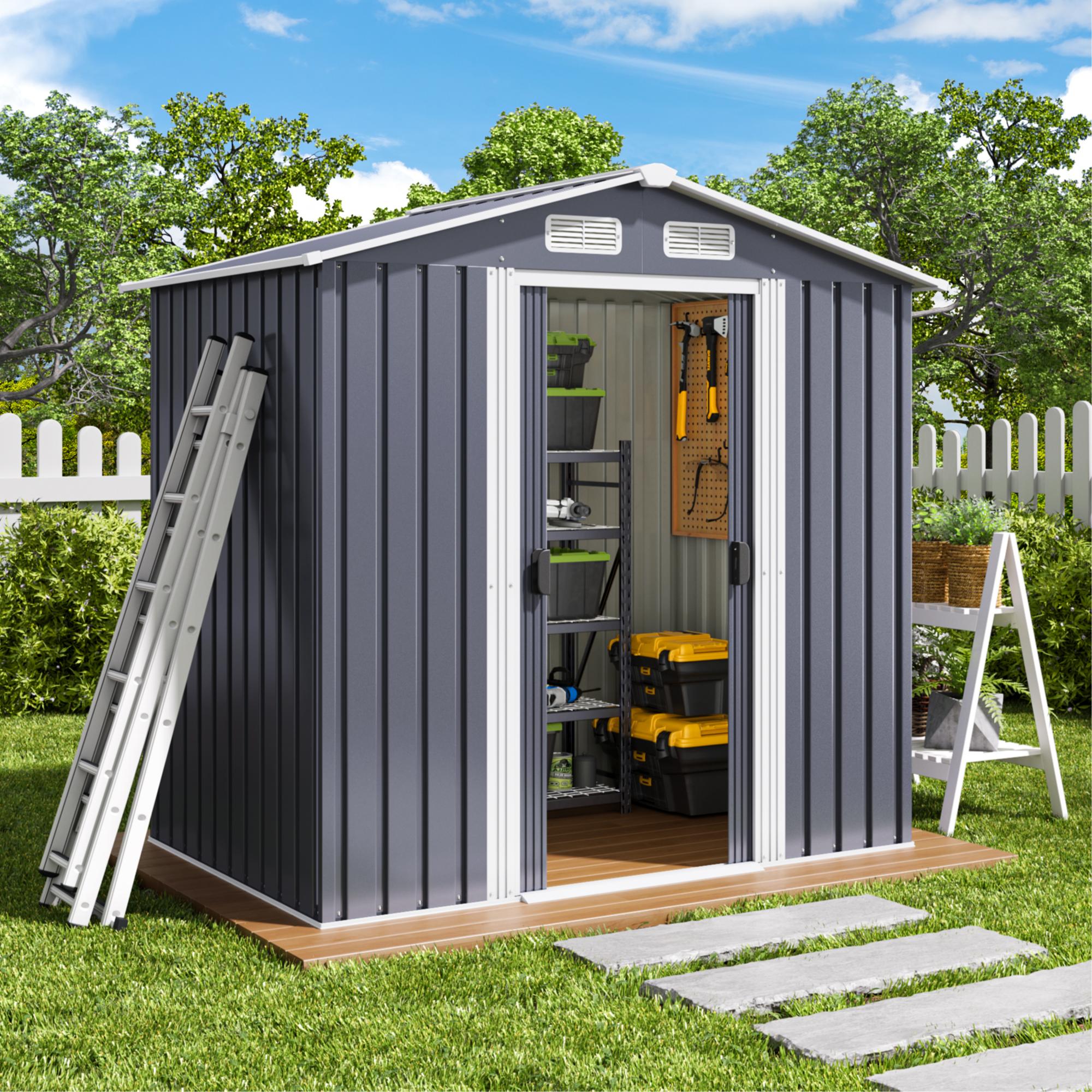 Bealife CC27 Abri de jardin en métal avec serrure – 184 × 119 × 186 cm, résistant aux intempéries et stable pour outils et équipements