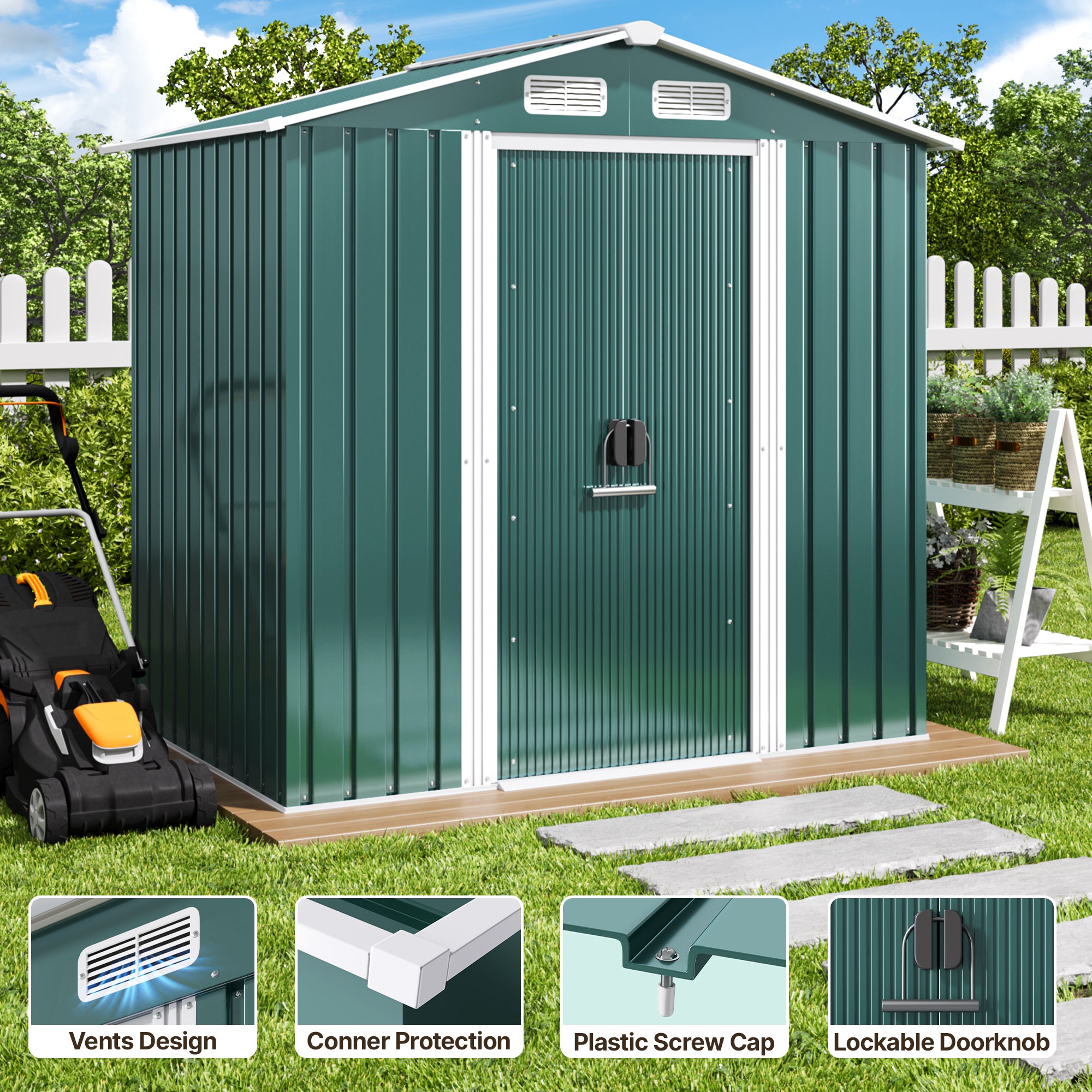 Bealife CC27 Abri de jardin en métal avec serrure – 184 × 119 × 186 cm, résistant aux intempéries et stable pour outils et équipements