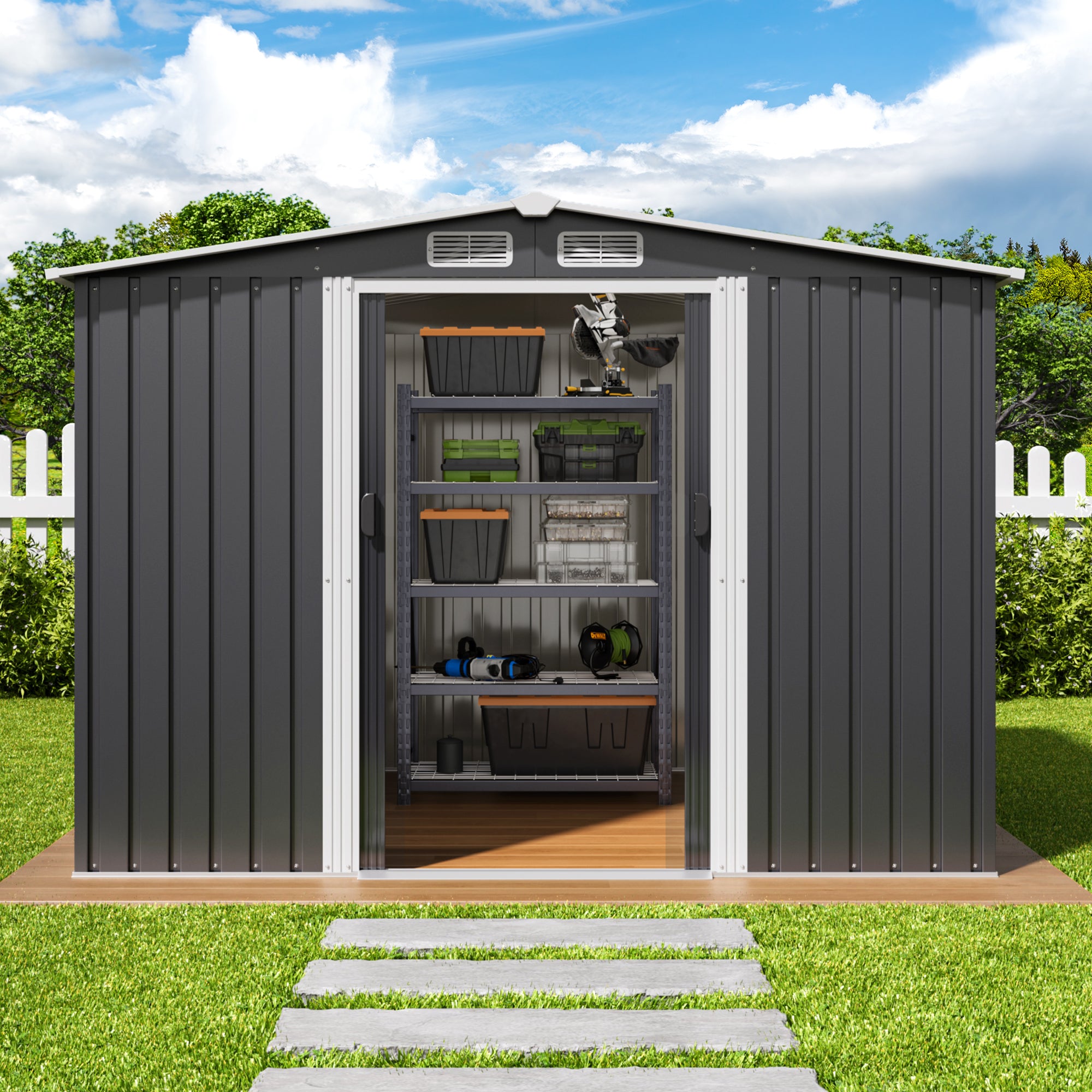 Abri de jardin en métal Bealife CC28 avec serrure – 247x193x179 cm, multifonctionnel avec grand espace intérieur, résistant aux intempéries et stable