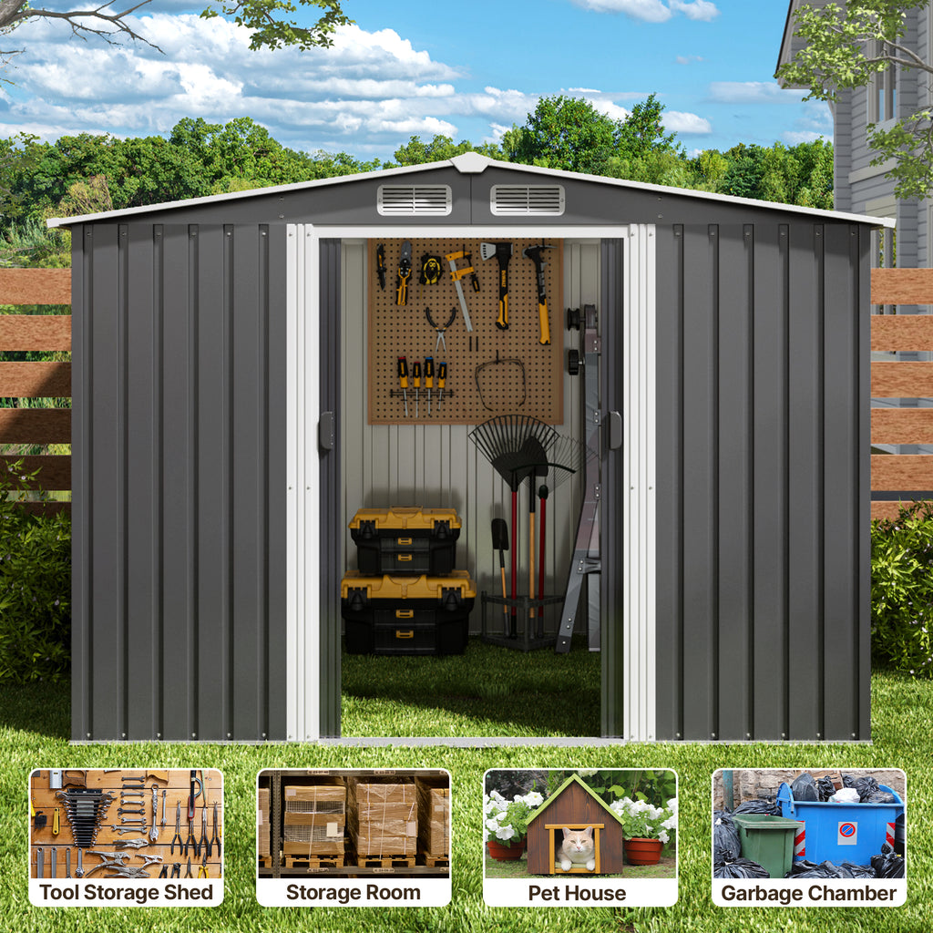 Abri de jardin en métal Bealife CC28 avec serrure – 247x193x179 cm, multifonctionnel avec grand espace intérieur, résistant aux intempéries et stable