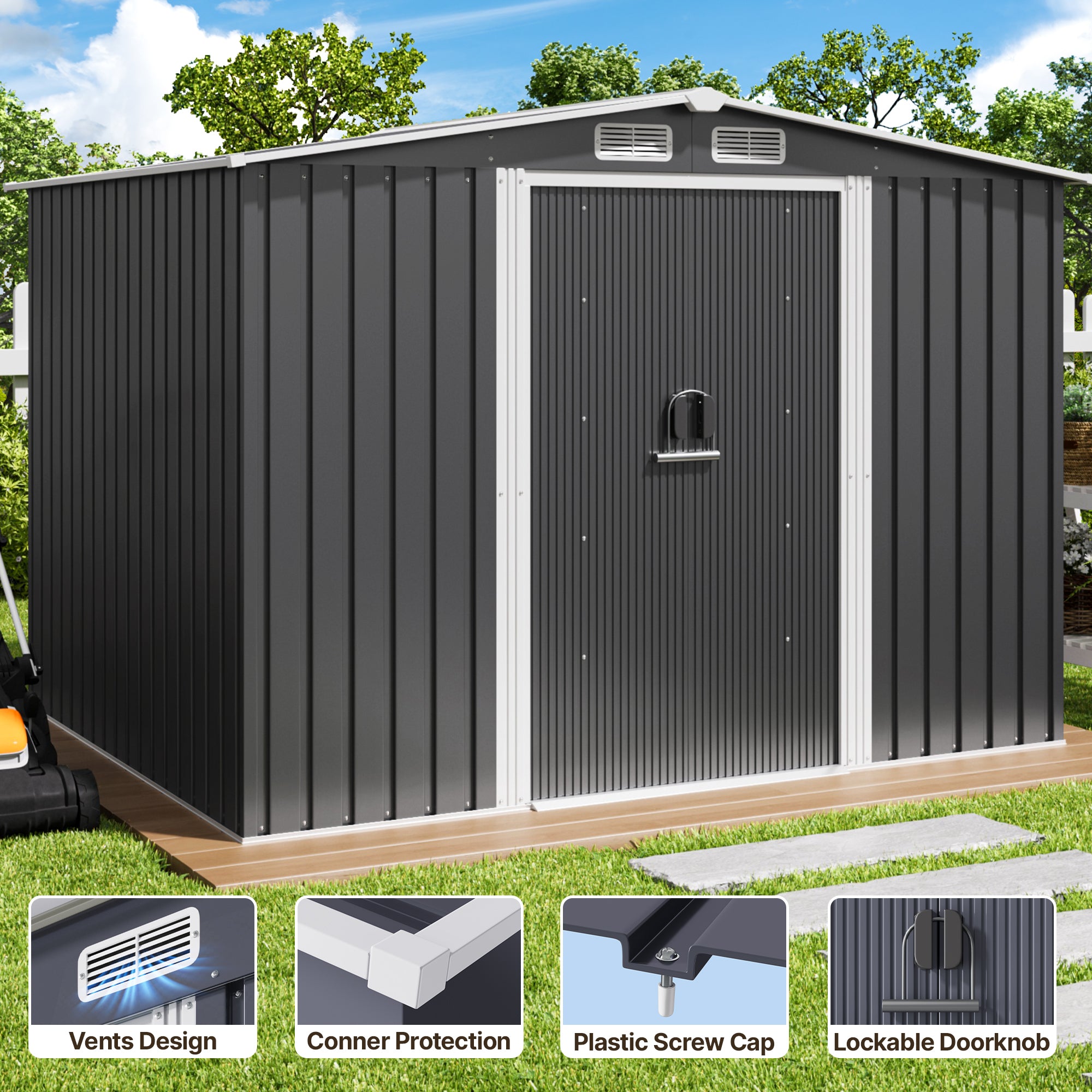 Abri de jardin en métal Bealife CC28 avec serrure – 247x193x179 cm, multifonctionnel avec grand espace intérieur, résistant aux intempéries et stable