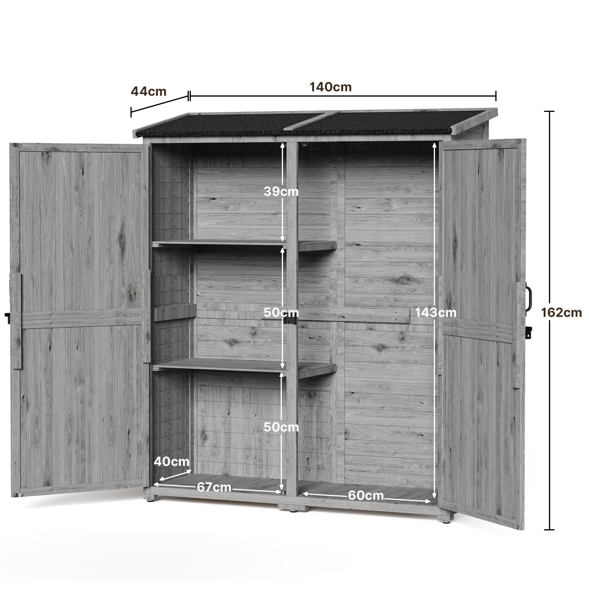 Bealife CC40 Abri de jardin étroit en bois 140×44×162 cm, verrouillable avec étagères amovibles et toit étanche pour jardin et terrasse