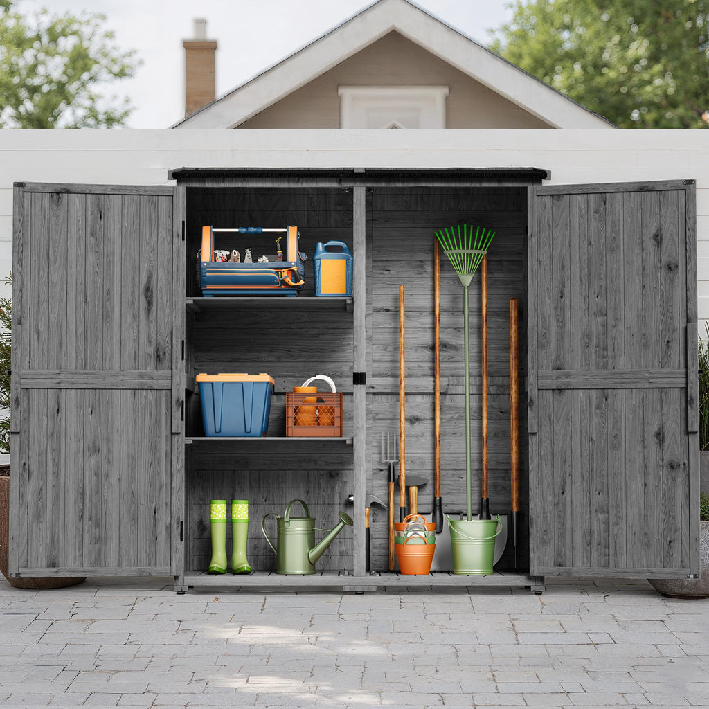 Bealife CC40 Abri de jardin étroit en bois 140×44×162 cm, verrouillable avec étagères amovibles et toit étanche pour jardin et terrasse