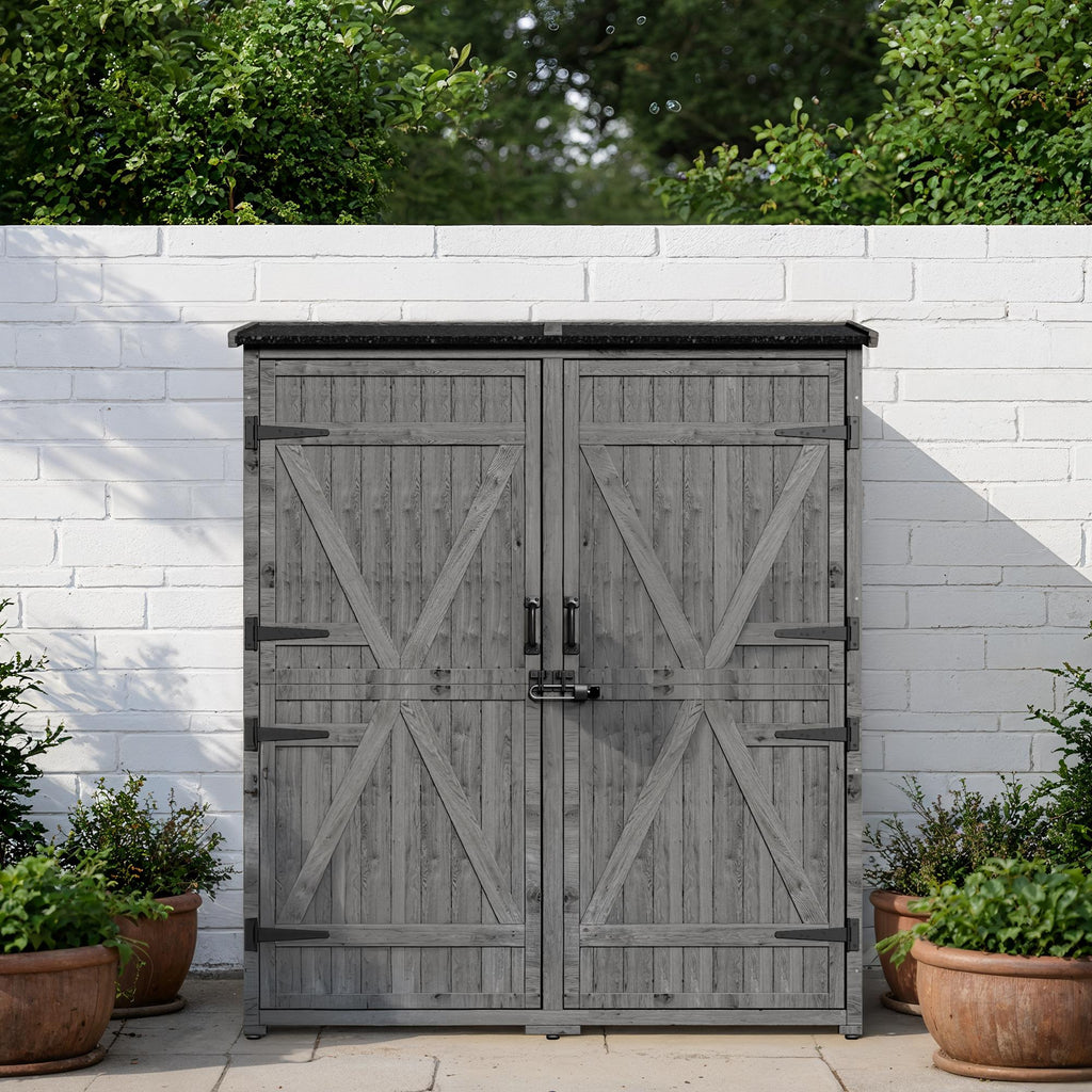 Bealife CC40 Abri de jardin étroit en bois 140×44×162 cm, verrouillable avec étagères amovibles et toit étanche pour jardin et terrasse