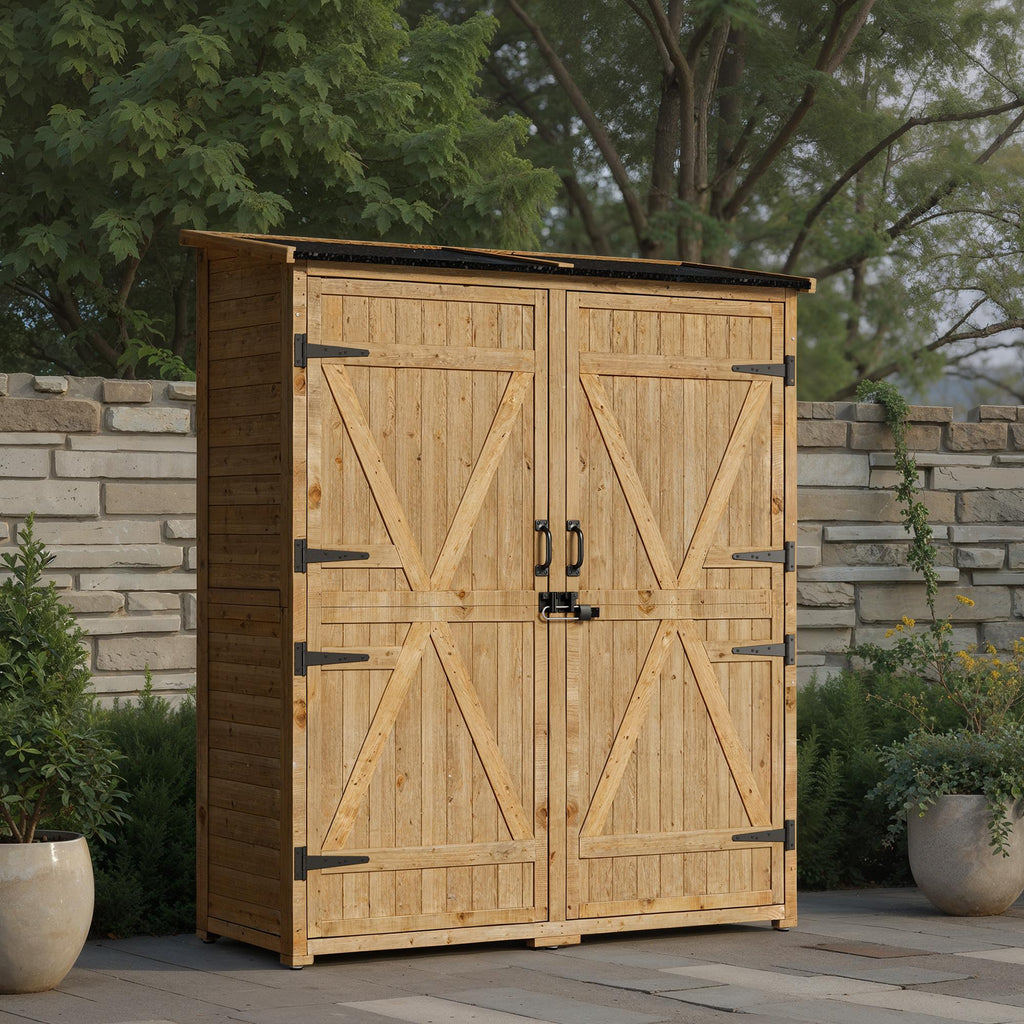 Bealife CC40 Abri de jardin étroit en bois 140×44×162 cm, verrouillable avec étagères amovibles et toit étanche pour jardin et terrasse