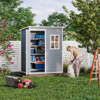 Bealife CC72 Abri de jardin métallique avec plancher et fenêtres - 146×104 ×186 cm, résistant aux intempéries pour outils de jardin