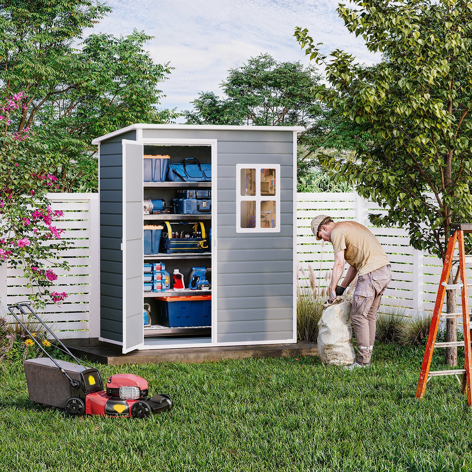 Bealife CC72 Abri de jardin métallique avec plancher et fenêtres - 146×104 ×186 cm, résistant aux intempéries pour outils de jardin
