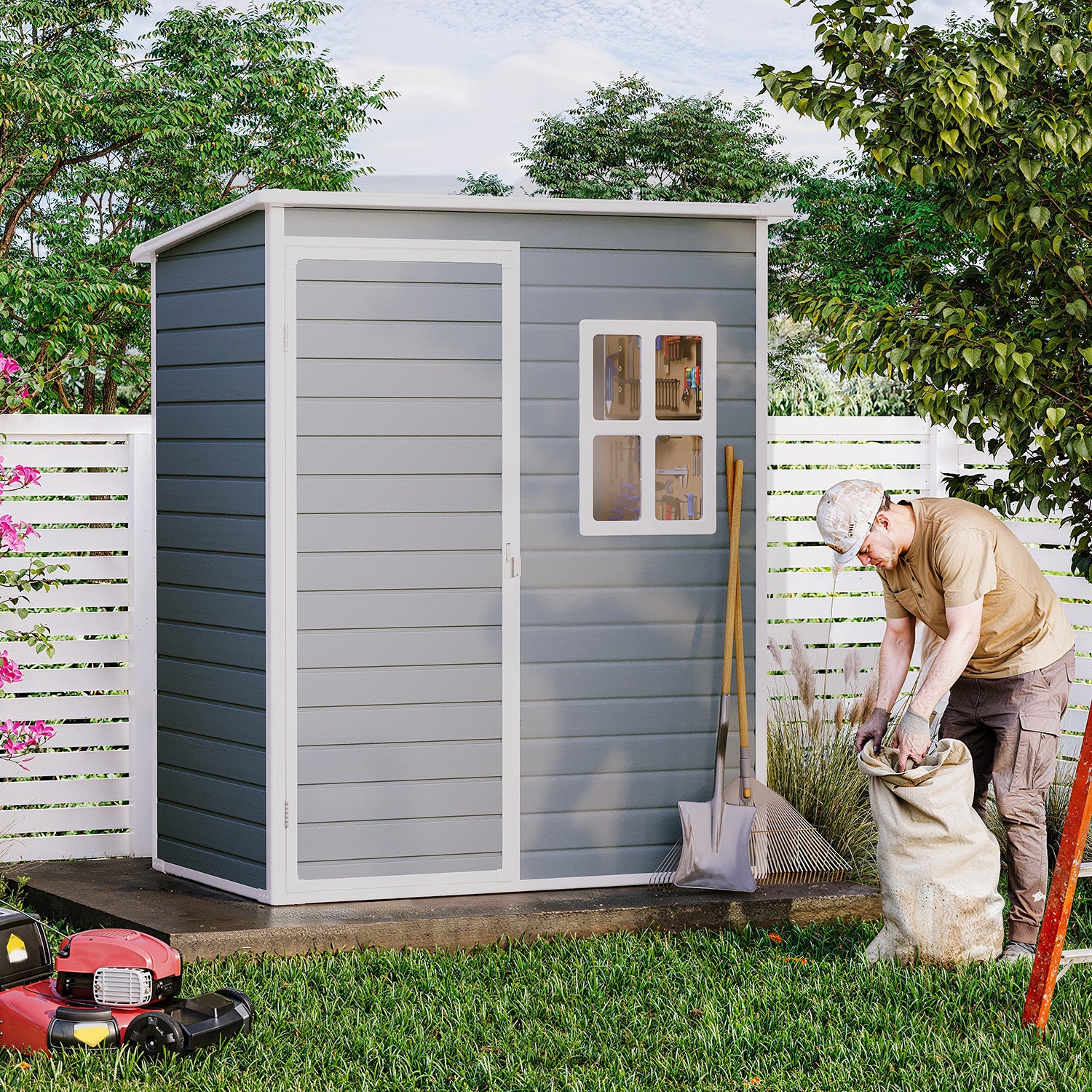 Bealife CC72 Abri de jardin métallique avec plancher et fenêtres - 146×104 ×186 cm, résistant aux intempéries pour outils de jardin