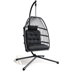 Bealife CD01 Fauteuil suspendu œuf en rotin avec structure métallique de 2 m et coussin d'assise Pour terrasse, jardin et balcon