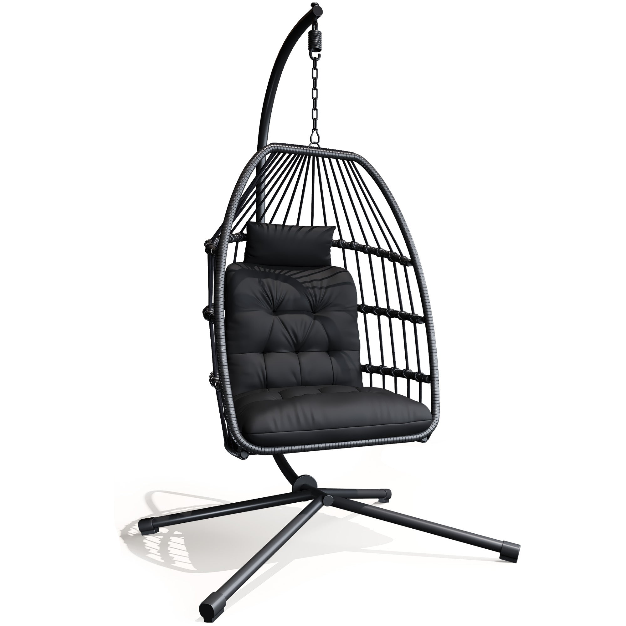 Bealife CD01 Fauteuil suspendu œuf en rotin avec structure métallique de 2 m et coussin d'assise Pour terrasse, jardin et balcon