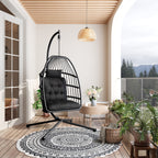 Bealife CD01 Fauteuil suspendu œuf en rotin avec structure métallique de 2 m et coussin d'assise Pour terrasse, jardin et balcon