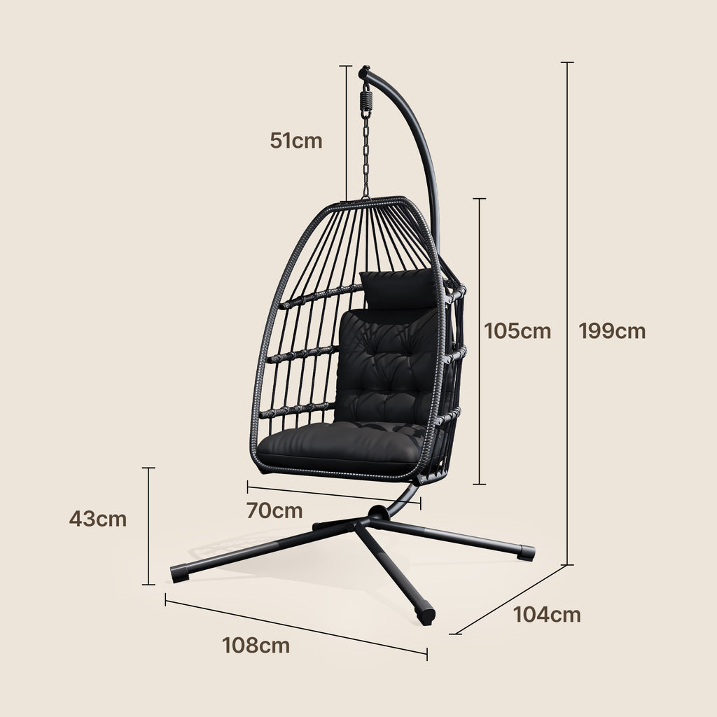 Bealife CD01 Fauteuil suspendu œuf en rotin avec structure métallique de 2 m et coussin d'assise Pour terrasse, jardin et balcon