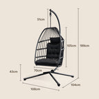 Bealife CD01 Fauteuil suspendu œuf en rotin avec structure métallique de 2 m et coussin d'assise Pour terrasse, jardin et balcon