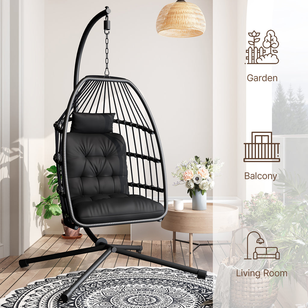 Bealife CD01 Fauteuil suspendu œuf en rotin avec structure métallique de 2 m et coussin d'assise Pour terrasse, jardin et balcon