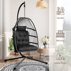 Bealife CD01 Fauteuil suspendu œuf en rotin avec structure métallique de 2 m et coussin d'assise Pour terrasse, jardin et balcon