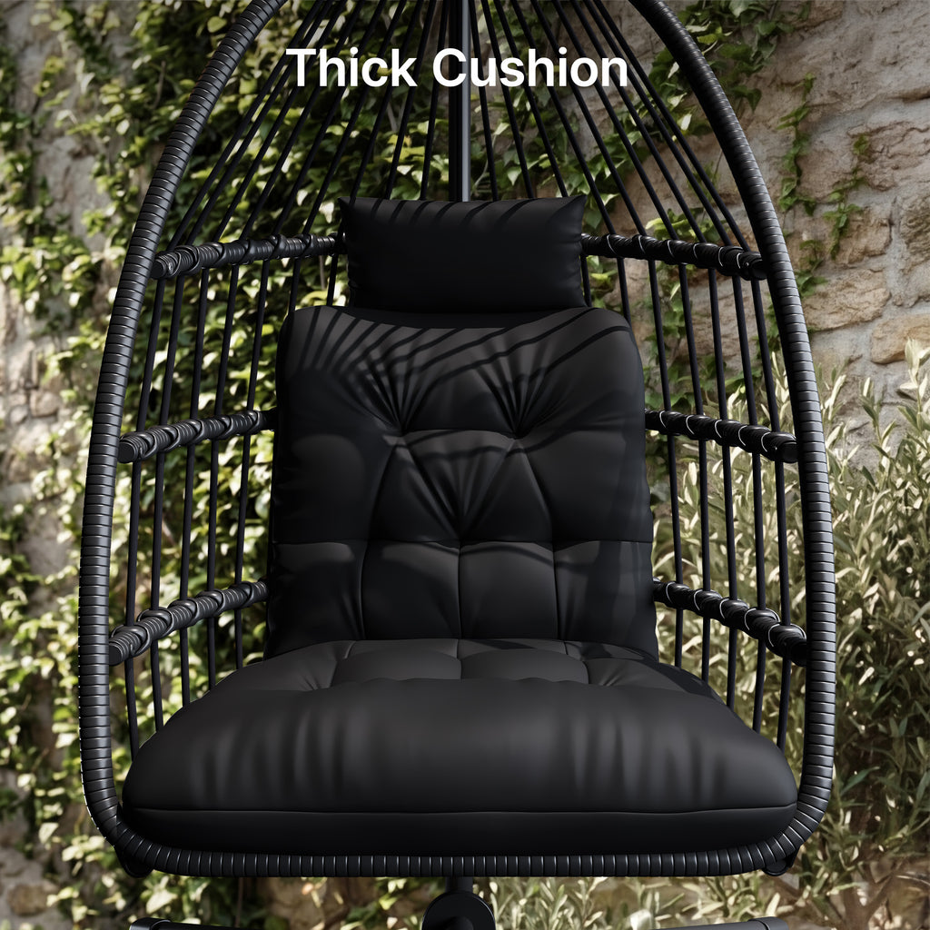 Bealife CD01 Fauteuil suspendu œuf en rotin avec structure métallique de 2 m et coussin d'assise Pour terrasse, jardin et balcon