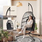 Bealife CD01 Fauteuil suspendu œuf en rotin avec structure métallique de 2 m et coussin d'assise Pour terrasse, jardin et balcon