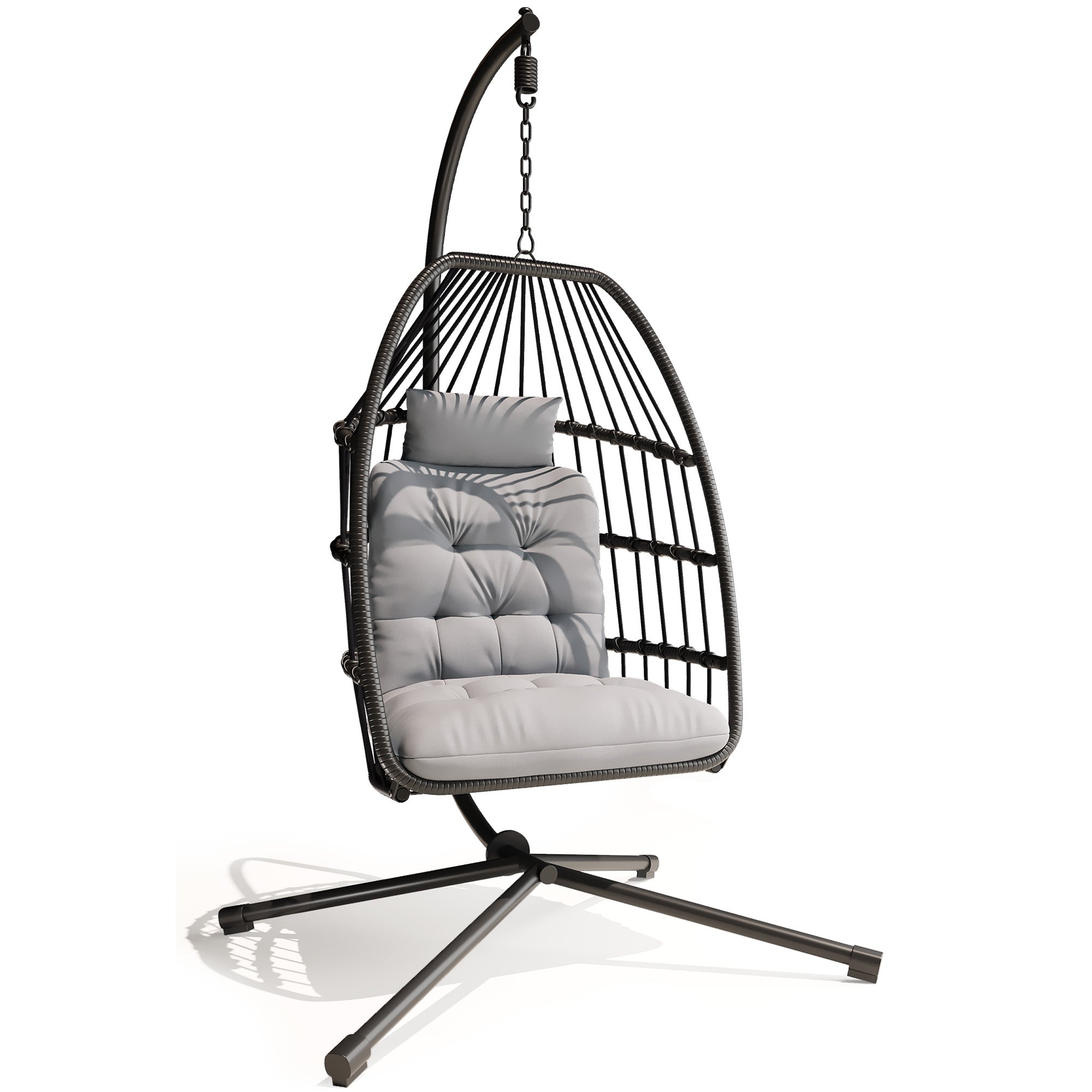 Bealife CD01 Fauteuil suspendu œuf en rotin avec structure métallique de 2 m et coussin d'assise Pour terrasse, jardin et balcon