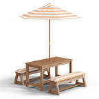 Bealife EB02 Ensemble de meubles de jardin pour enfants 4 pièces, parasol rayé et 2 bancs pour terrasses, balcons et piscines
