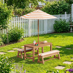 Bealife EB02 Ensemble de meubles de jardin pour enfants 4 pièces, parasol rayé et 2 bancs pour terrasses, balcons et piscines