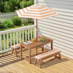Bealife EB02 Ensemble de meubles de jardin pour enfants 4 pièces, parasol rayé et 2 bancs pour terrasses, balcons et piscines