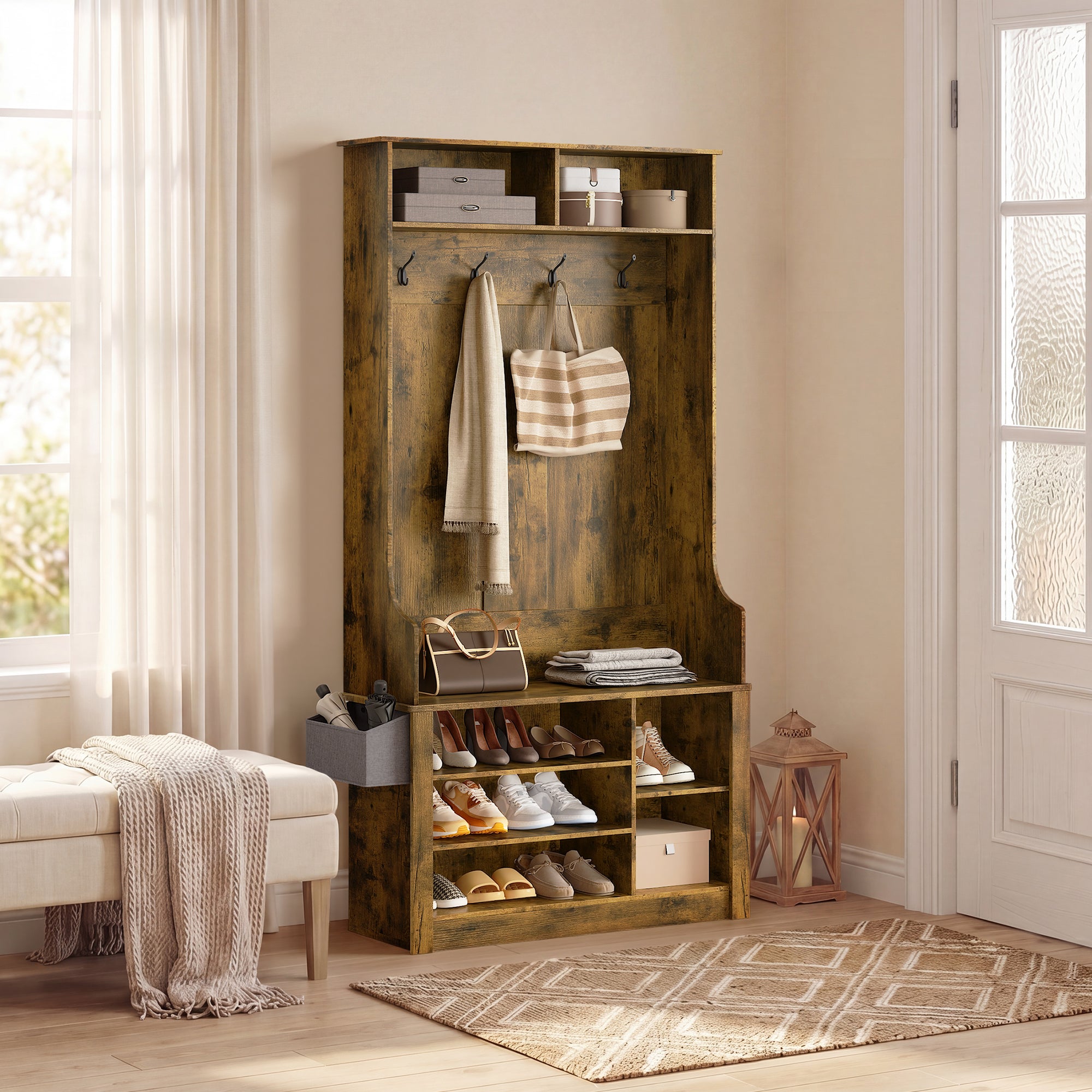 Bealife FS29 Meuble d'entrée avec patères, étagère à chaussures et compartiments ouverts